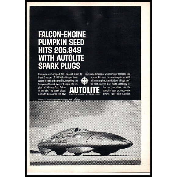 1961 Autolite Spark Plugs Vintage Print Ad Futuristic Concept Car Wall Art - Picture 1 of 1